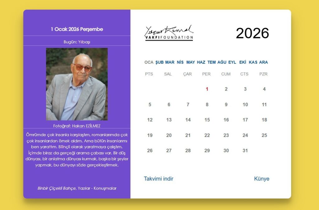 Yaşar Kemal Çevrimiçi Takvimi 