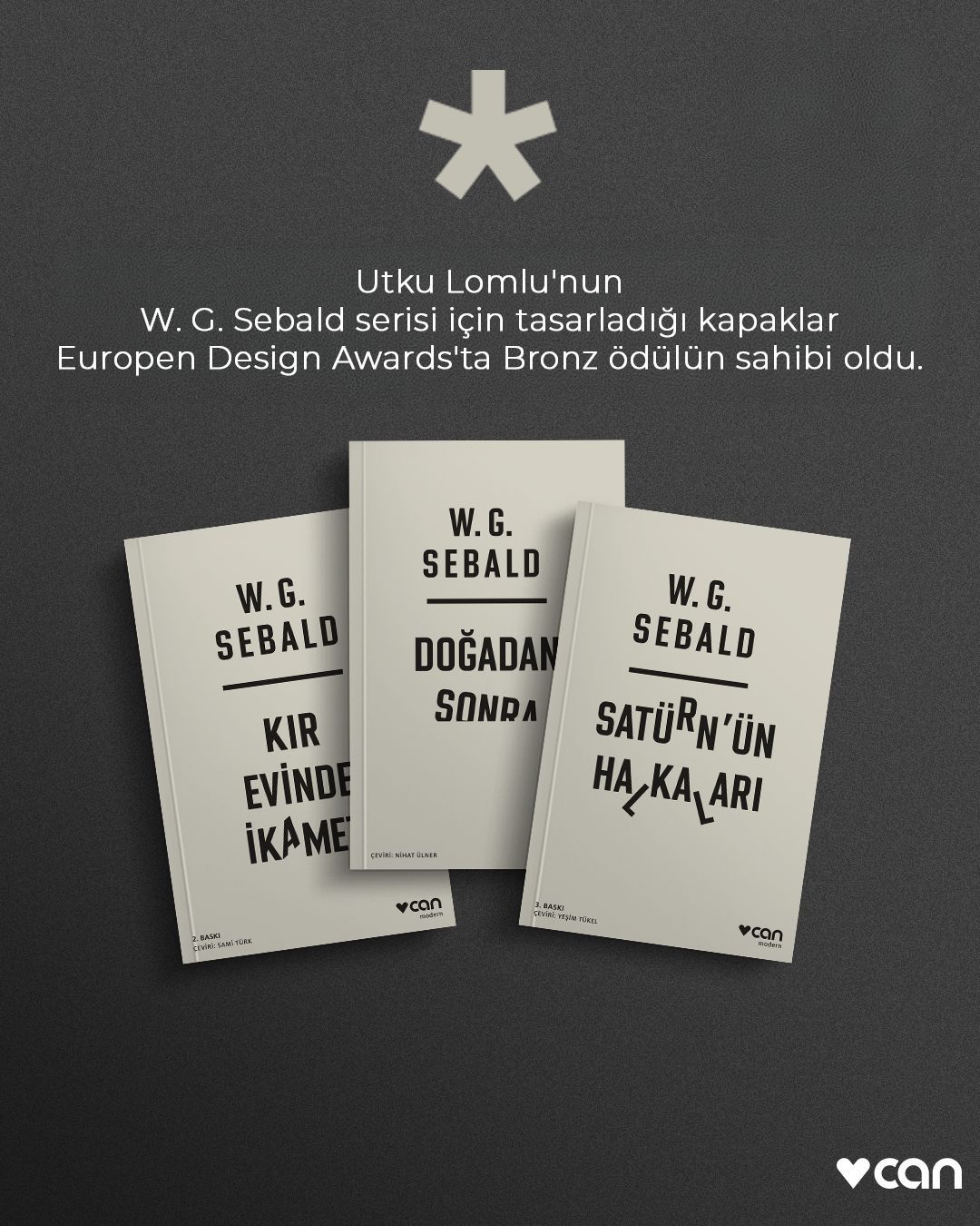 Utku Lokumlu’nun W.G. Sebald serisi için tasarladığı kapaklar European Design Awards’ta Bronze ödüle layık görüldü