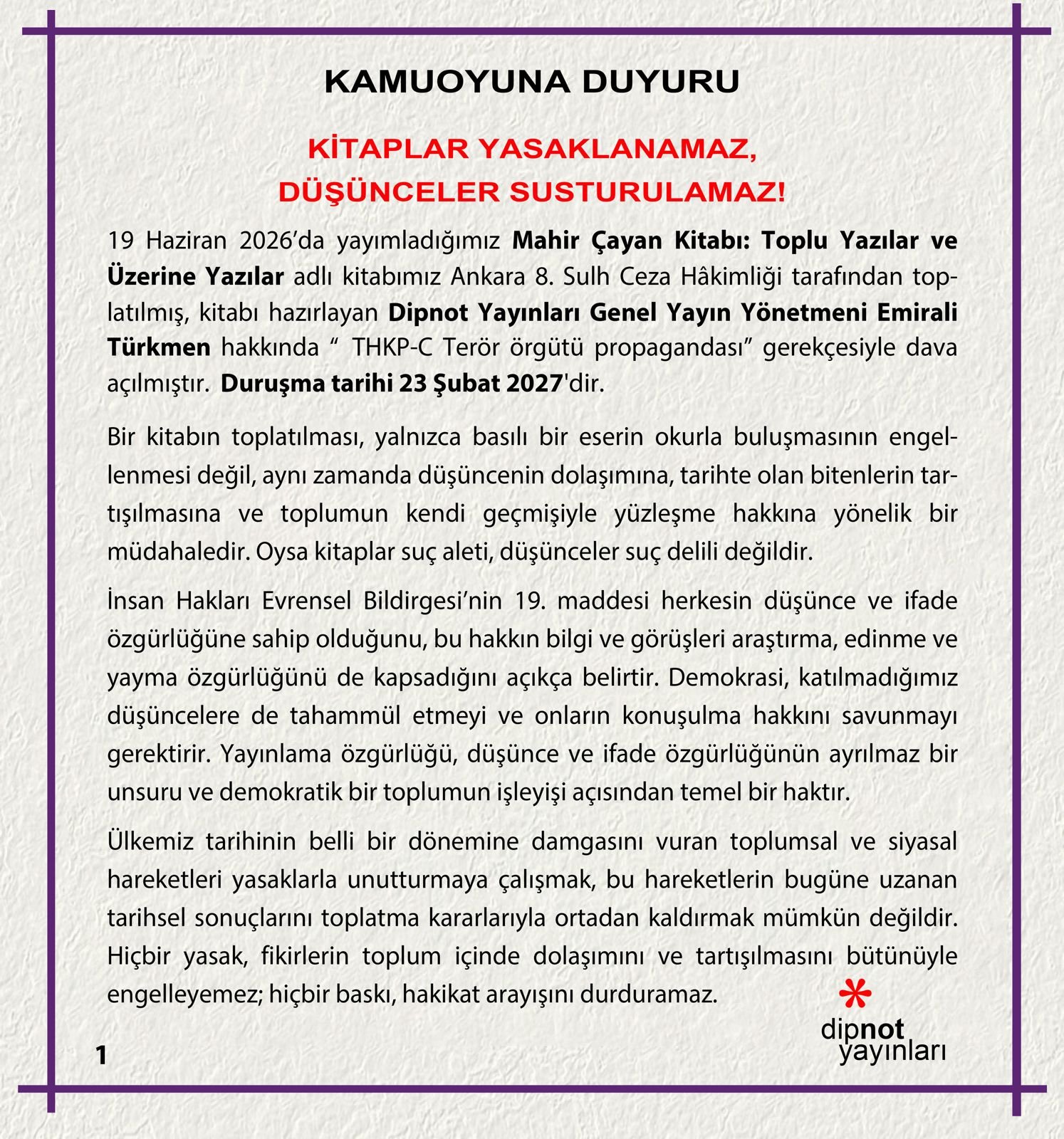 Dipnot Yayınları Mahir Çayan kitabı nedeniyle yargı süreciyle karşı karşıya kaldı